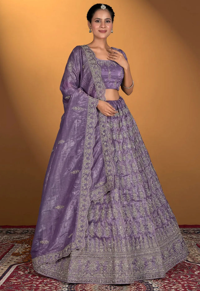 Purple Gold Crush Embroidery Lehenga Choli For Women