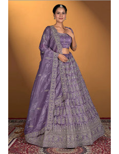 Purple Gold Crush Embroidery Lehenga Choli For Women
