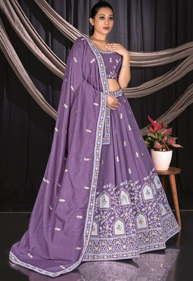 Purple Indian Style Half Saree Lehenga Choli