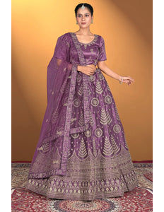 Purple Net Lehenga Choli For Women With Embroidery Work