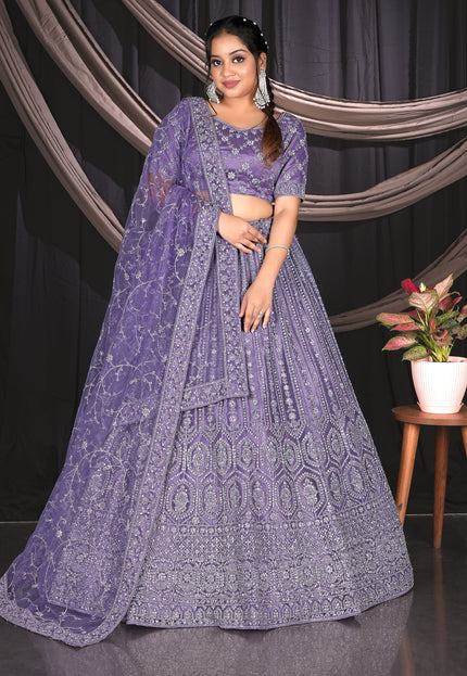 Purple Net Party wear Embroidered Lehenga Choli For Women