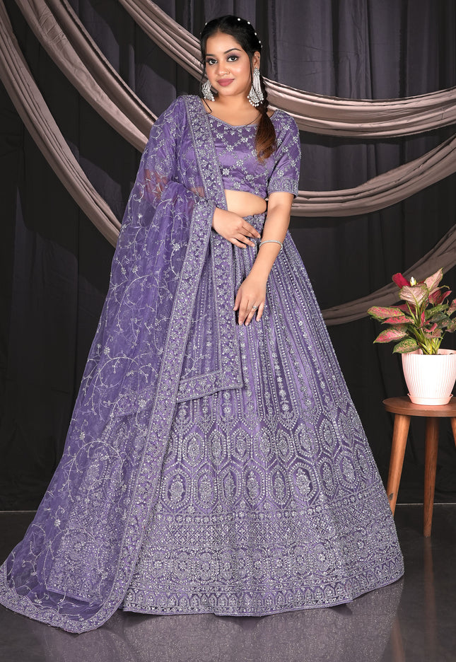 Purple Net Party wear Embroidered Lehenga Choli For Women