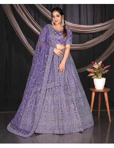Purple Net Party wear Embroidered Lehenga Choli For Women