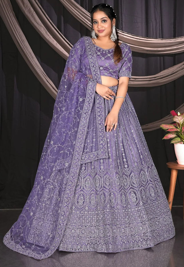 Purple Net Party wear Embroidered Lehenga Choli For Women