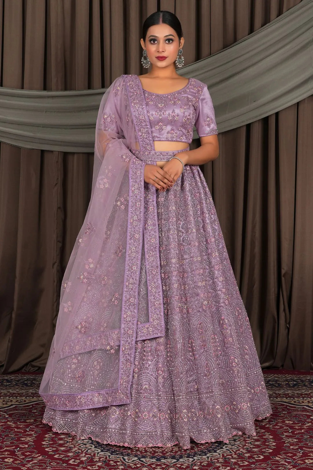 Purple Party Wear Net Lehenga Choli For Weddings