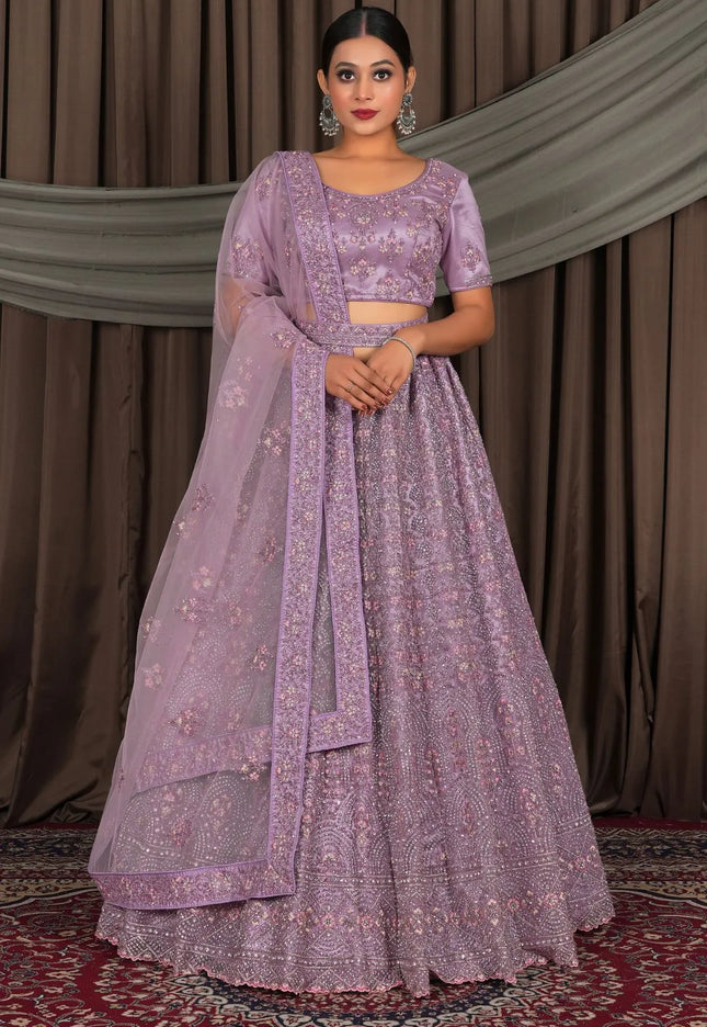 Purple Party Wear Net Lehenga Choli For Weddings