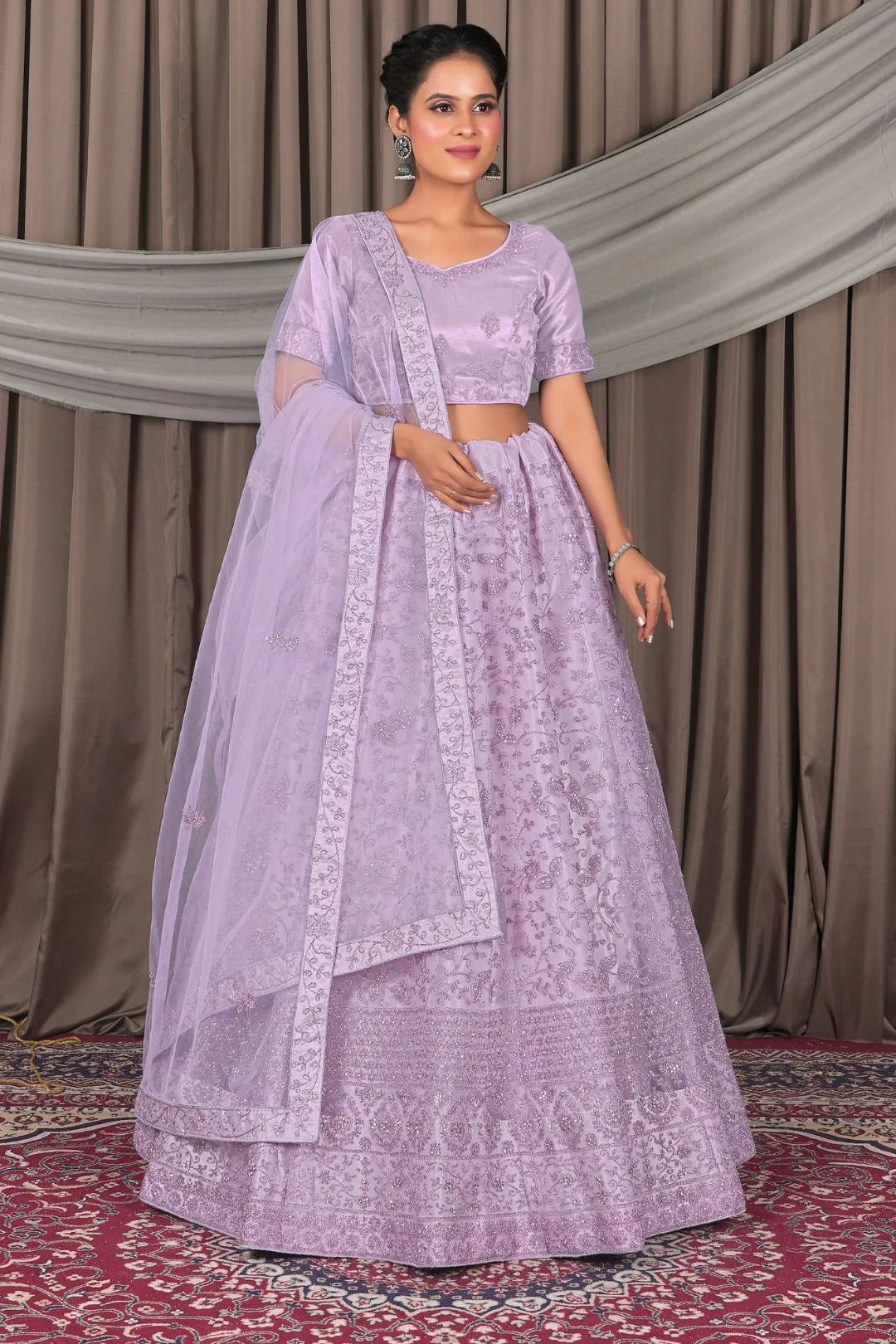 Purple Party Wear Net Lehenga Choli For Women