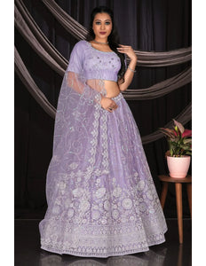 Purple Party Wear Net Lehenga Choli With Dupatta