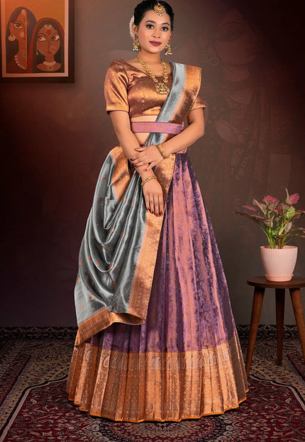 Purple Pure Two Tone Zari Tissue Lehenga Choli with Zari Work