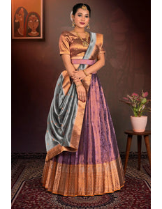 Purple Pure Two Tone Zari Tissue Lehenga Choli with Zari Work