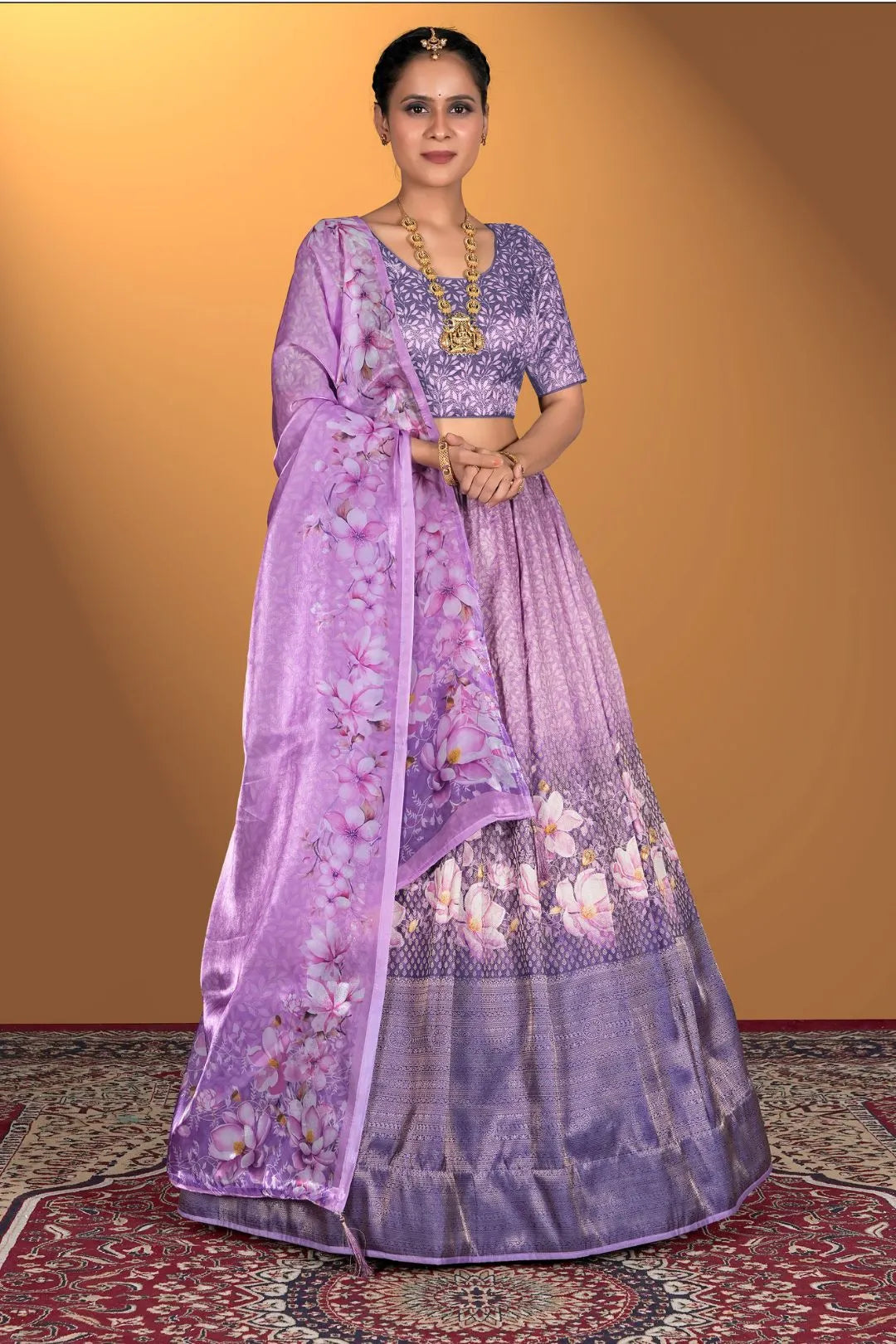 Purple Satin Jacquard Lehenga Choli For Women