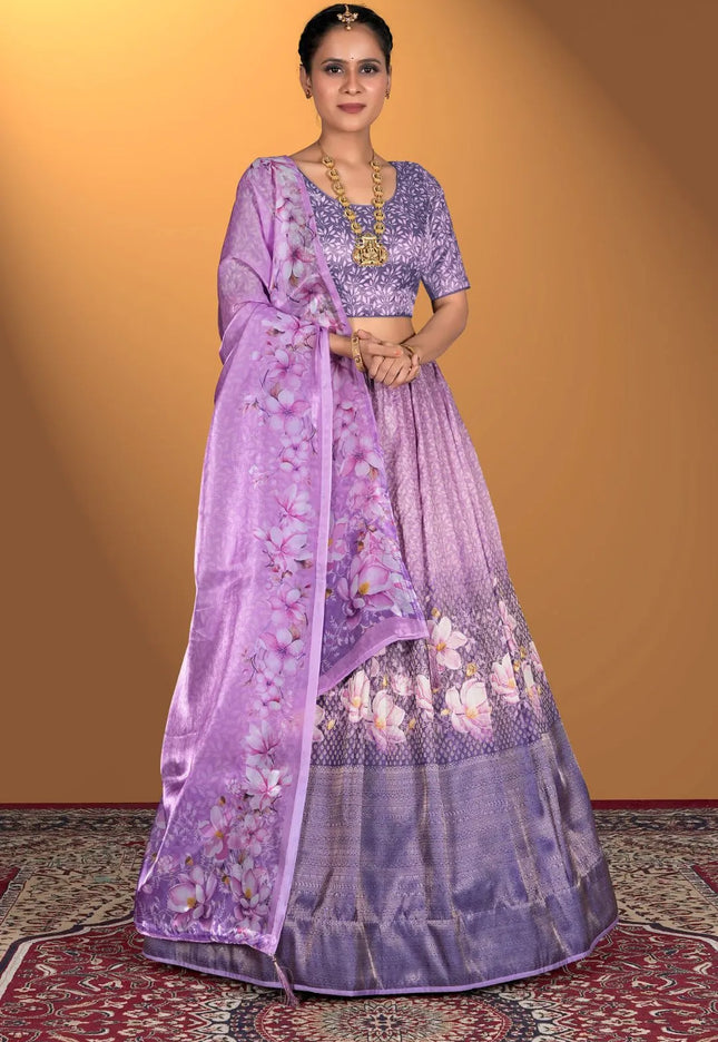 Purple Satin Jacquard Lehenga Choli For Women