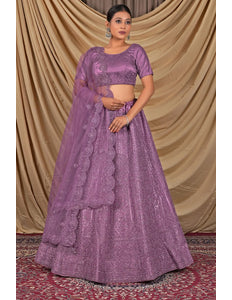 Purple Sequins Embroidered Net Lehenga Choli