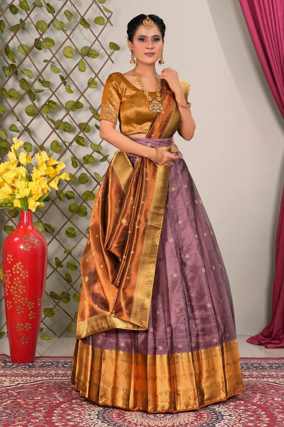 Purple Tissue Silk Pattu Lehenga Choli For Women
