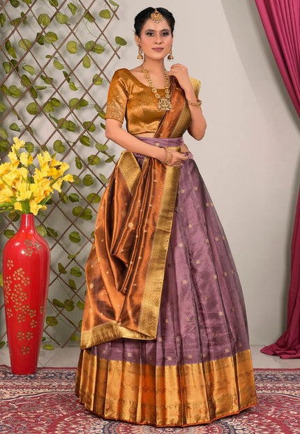 Purple Tissue Silk Pattu Lehenga Choli For Women