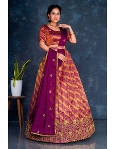Purple Tissue Silk Lehenga Choli With Zari Woven