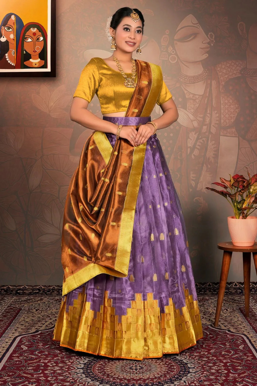 Purple Tissue Silk Traditional Lehenga Choli for Women