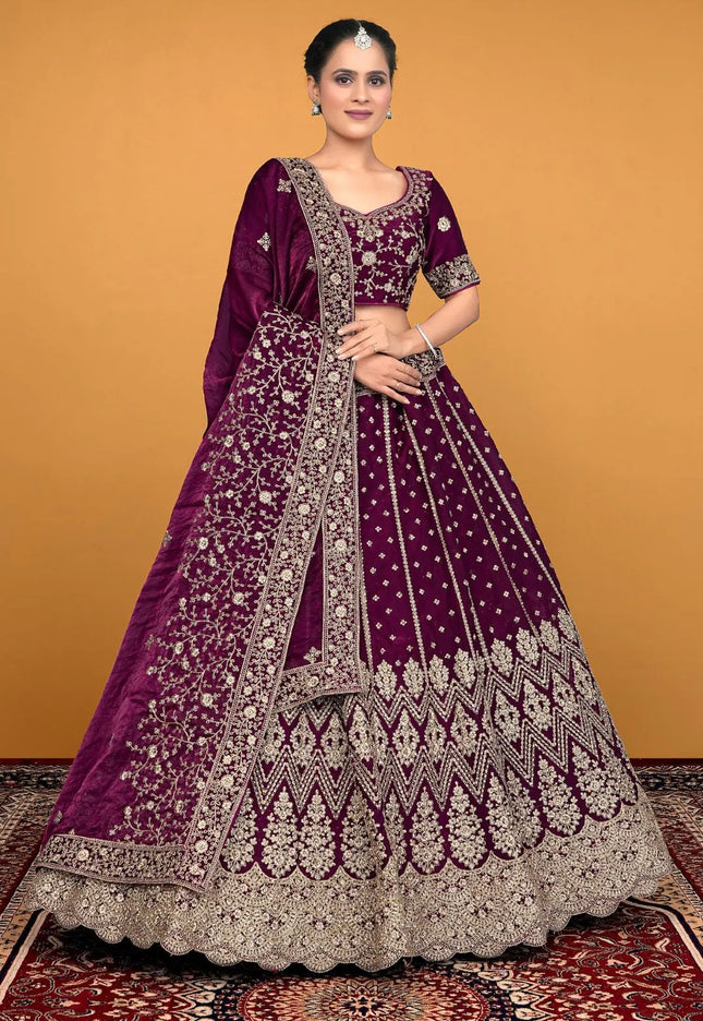 Purple Traditional Fendy Silk Embroidered Lehenga Choli