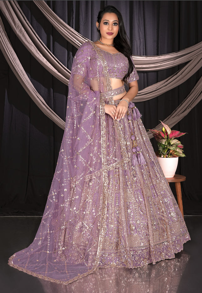 Woman in a purple embroidered traditional outfit