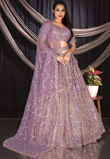 Purple Traditional Net Lehenga Choli With Dupatta