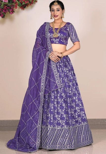 Purple Viscose Fabric Half Saree For Women