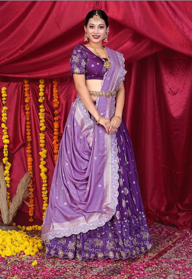 Woman in a purple traditional lehenga choli