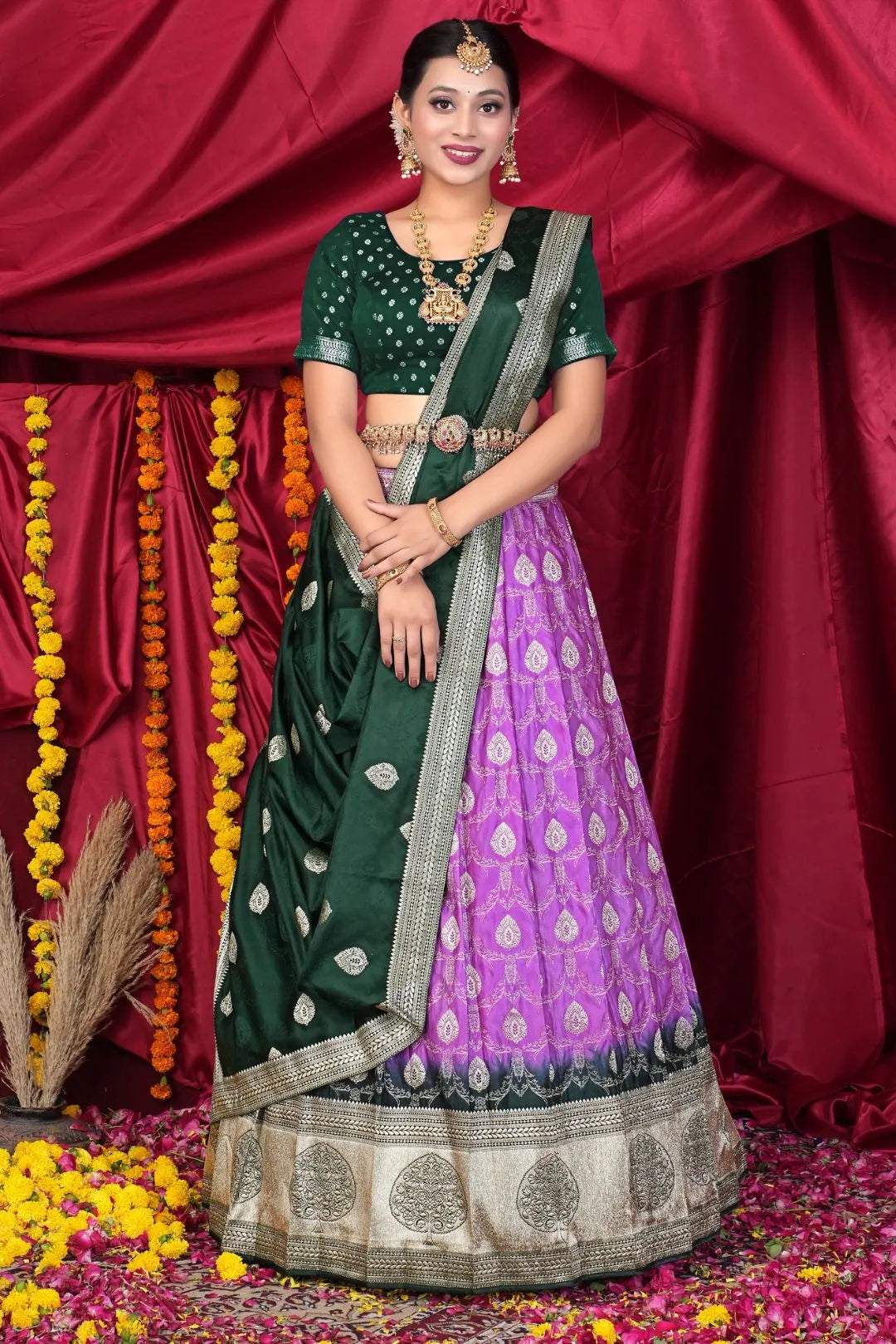 Purple Viscose Silk Half Saree With Zari Work