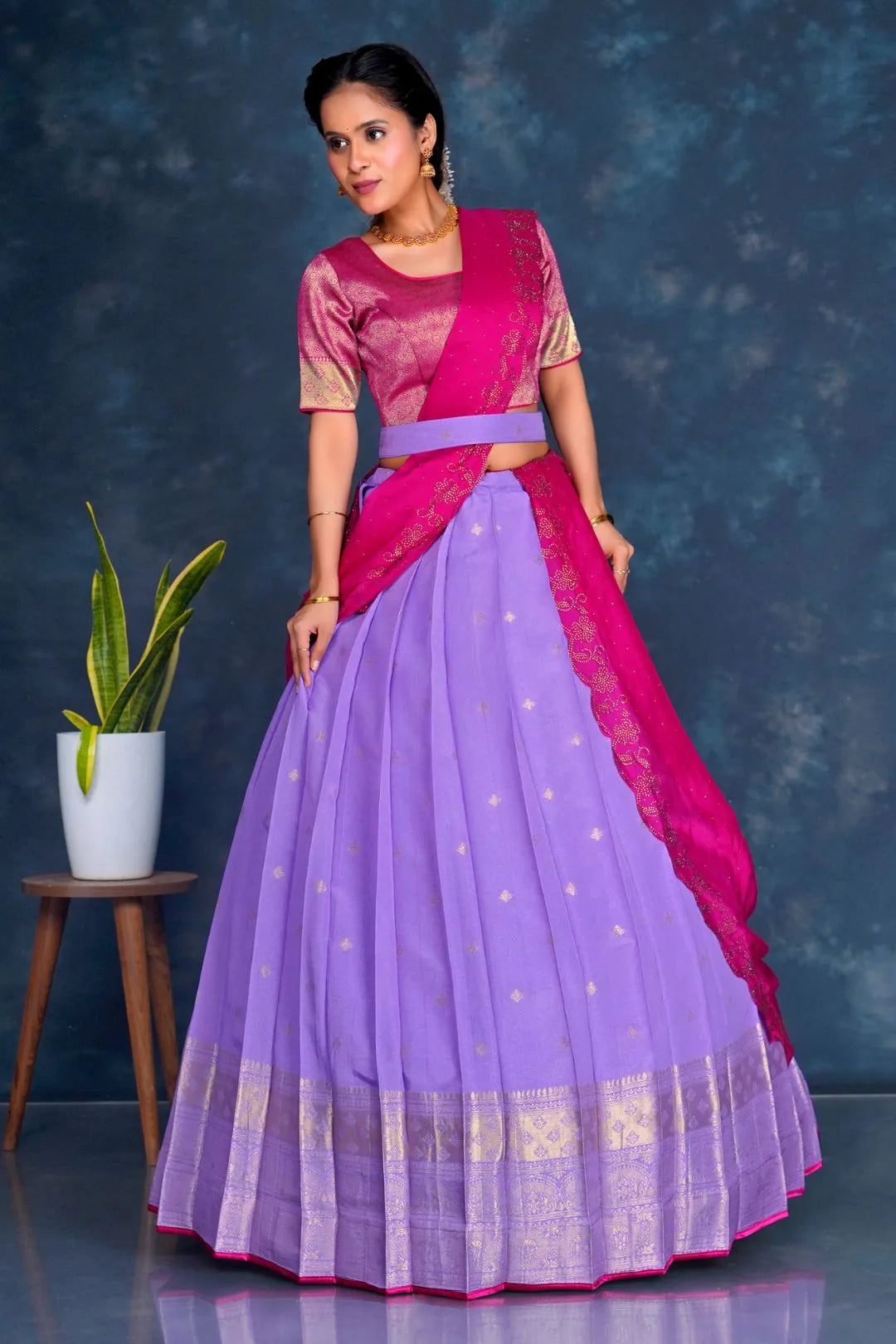 Purple Viscose Silk Lehenga Choli With Zari Weaving