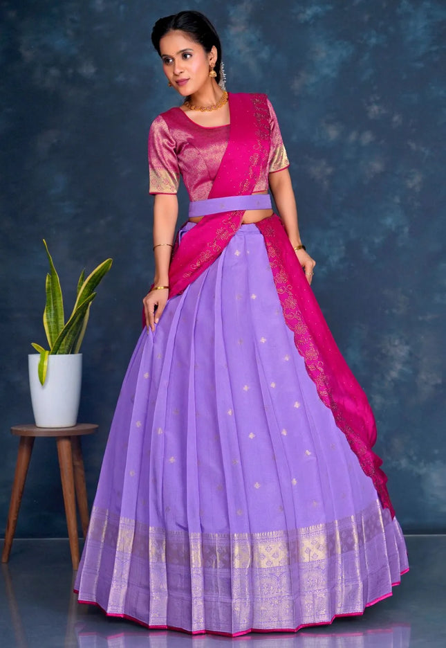 Purple Viscose Silk Lehenga Choli With Zari Weaving