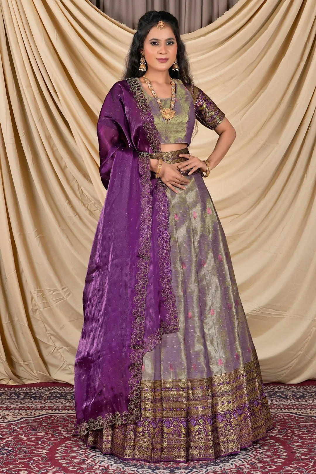 Purple Zari Silk Lehenga Choli With Zari Woven