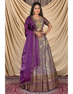Purple Zari Silk Lehenga Choli With Zari Woven