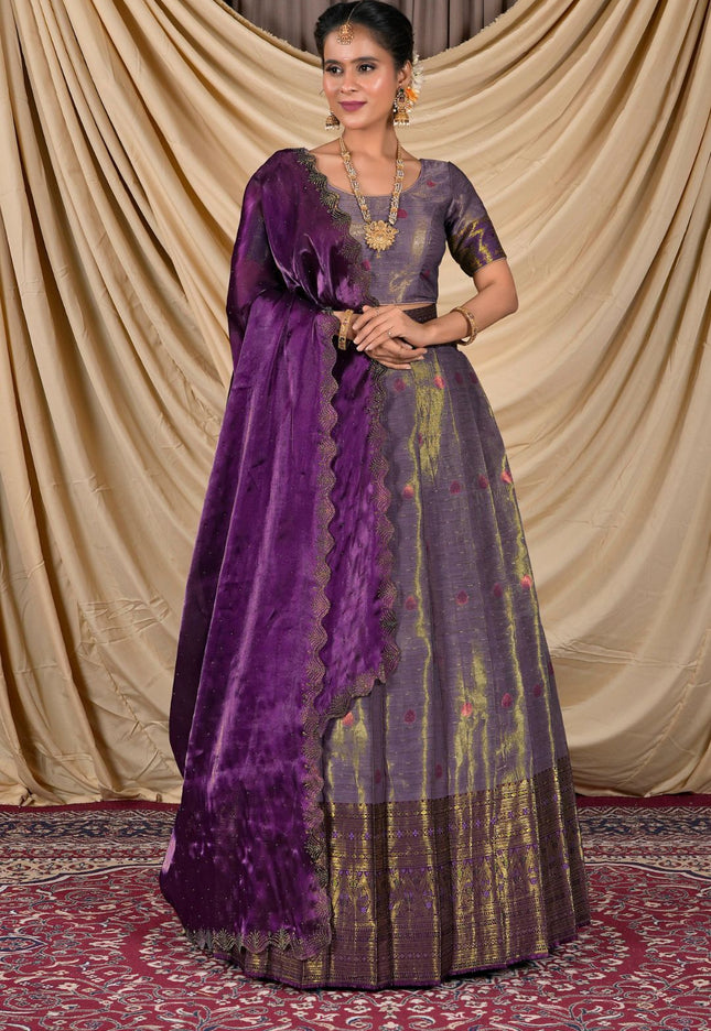 Purple Zari Silk Lehenga Choli With Zari Woven