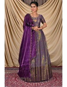 Purple Zari Silk Lehenga Choli With Zari Woven