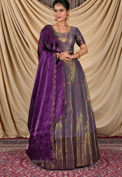 Purple Zari Silk Lehenga Choli With Zari Woven