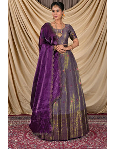 Purple Zari Silk Lehenga Choli With Zari Woven