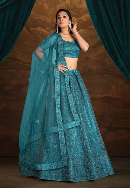 Rama Net Zari work Lehenga
