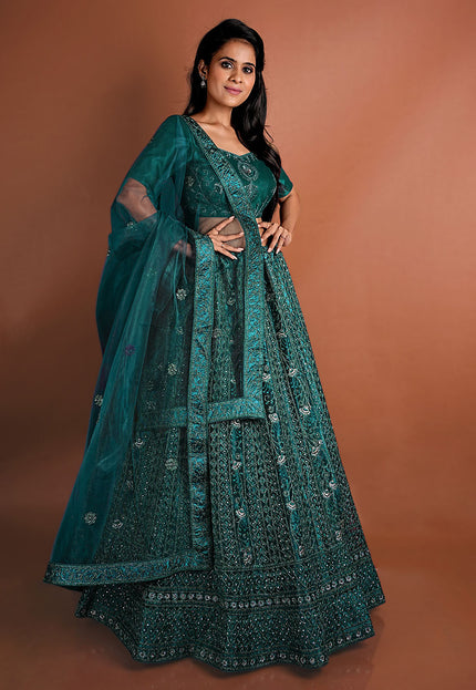 Rama Color Floral Net Lehenga
