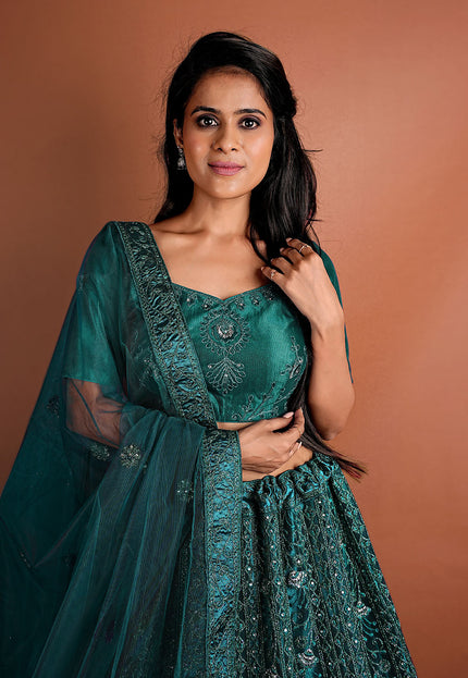 Rama Color Floral Net Lehenga