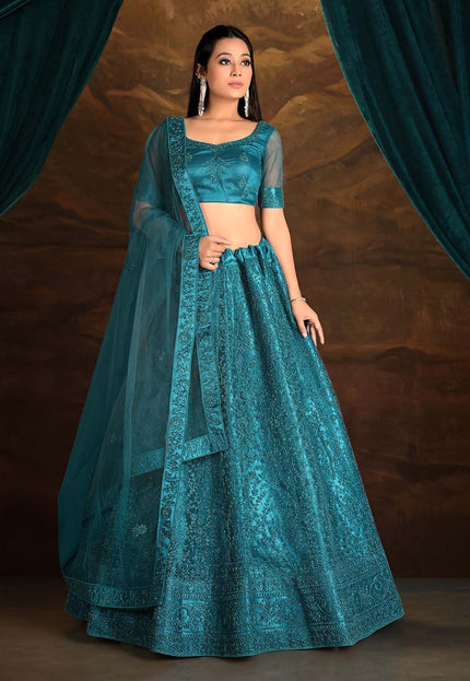 Rama Net Zari work Lehenga