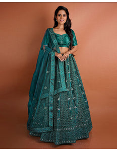 Rama Color Floral Net Lehenga