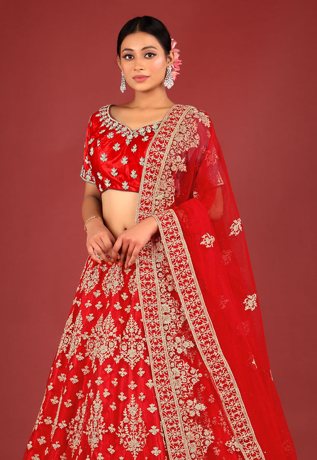 Red Net Chaniya Choli