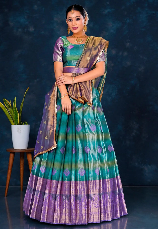 Rama Banarasi Designer Half Saree For Women