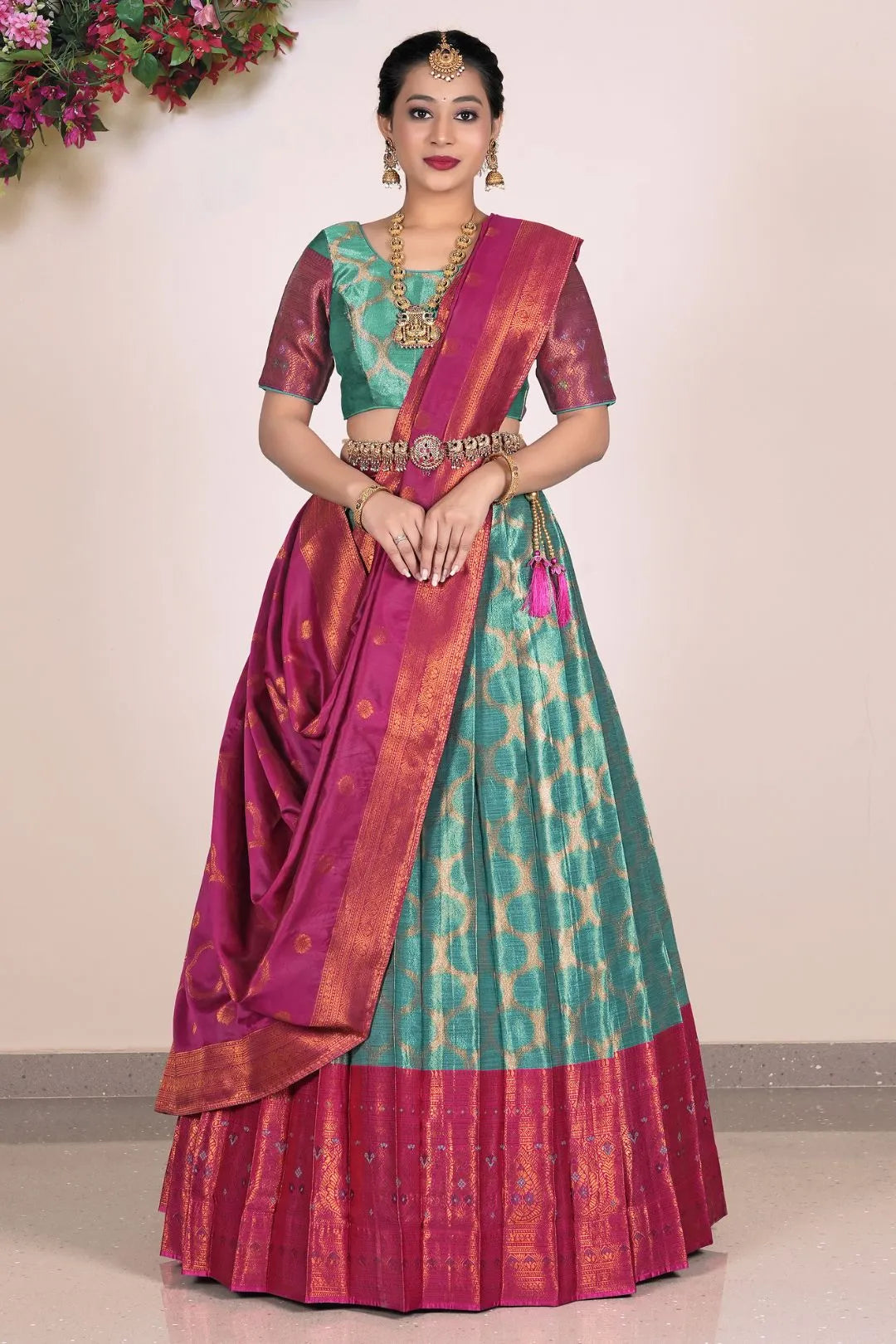 Rama Banarasi Silk Half Saree Lehenga For Women