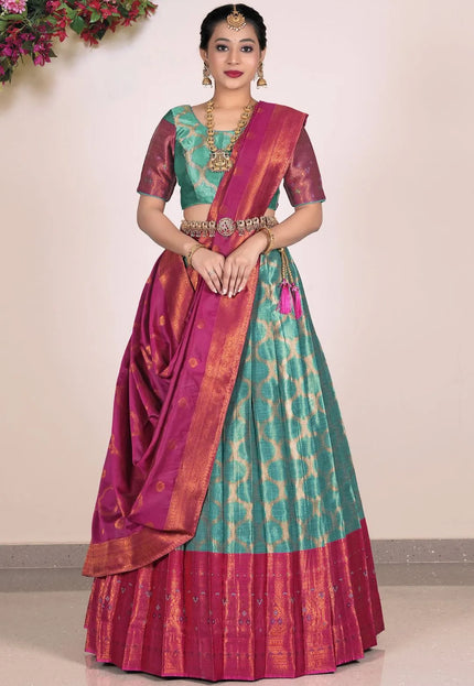 Rama Banarasi Silk Half Saree Lehenga For Women