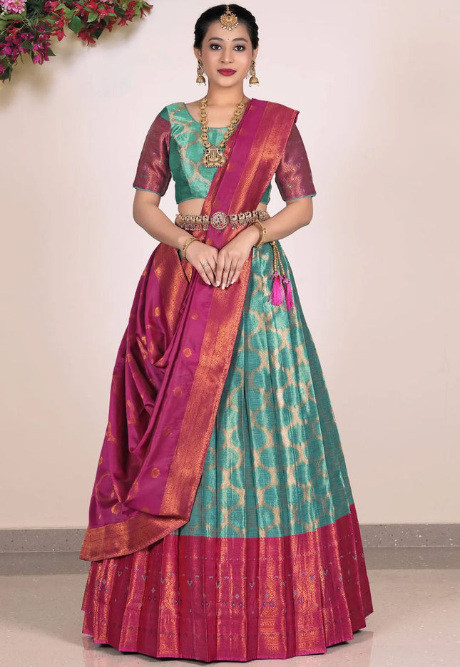 Rama Banarasi Silk Half Saree Lehenga For Women