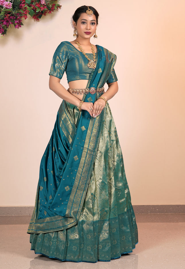 Woman wearing a Silk Lehenga Choli with a matching blouse
