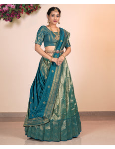Woman wearing a Silk Lehenga Choli with a matching blouse