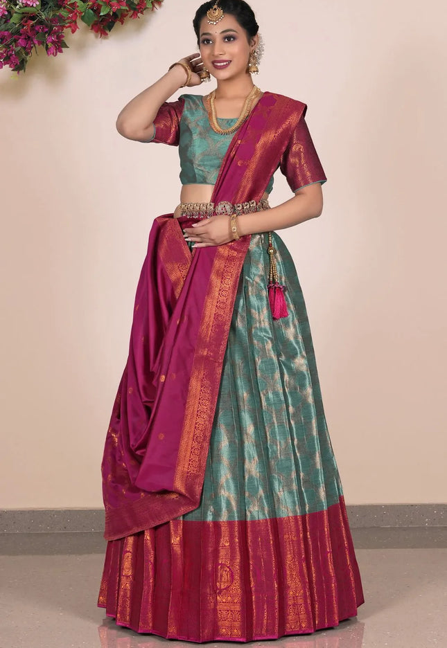 Rama Banarasi Silk Lehenga With Zari Woven