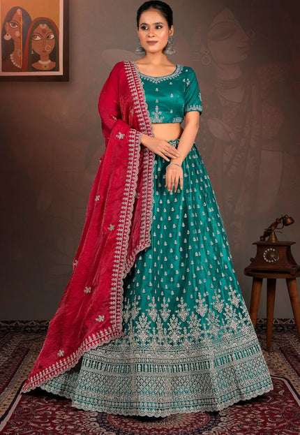 Rama Designer Net Lehenga With Heavy Work