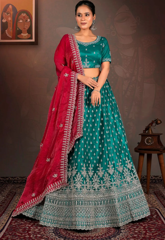 Rama Designer Net Lehenga With Heavy Work